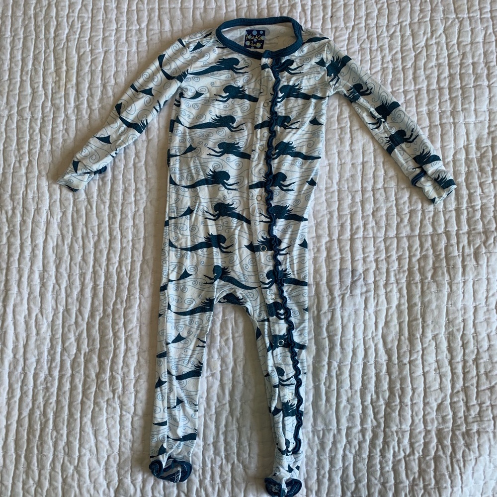 Kickee blue and white mermaid pjs